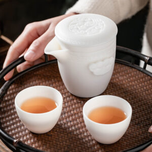 Mutton Fat Jade Porcelain Easy Gaiwan with Infuser and Cups