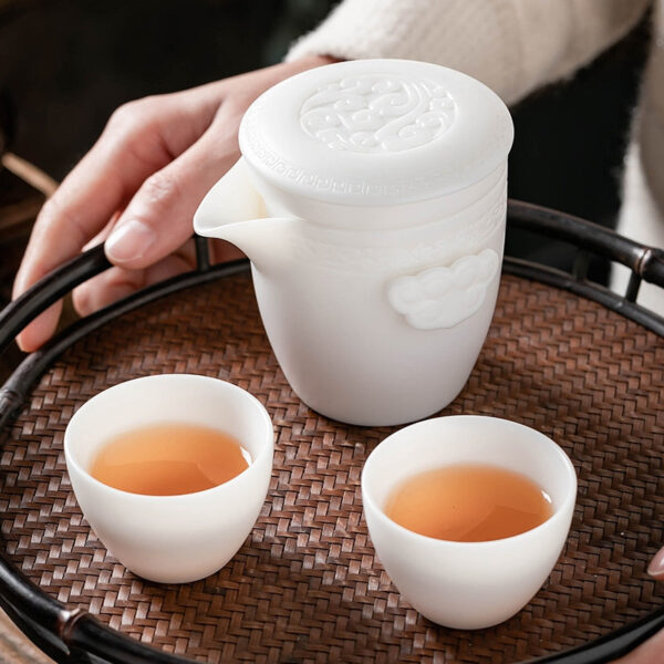 Mutton Fat Jade Porcelain Easy Gaiwan with Infuser and Cups