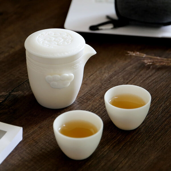 Mutton Fat Jade Porcelain Easy Gaiwan with Infuser and Cups
