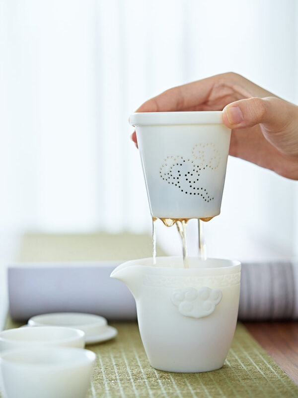 Mutton Fat Jade Porcelain Easy Gaiwan with Infuser and Cups