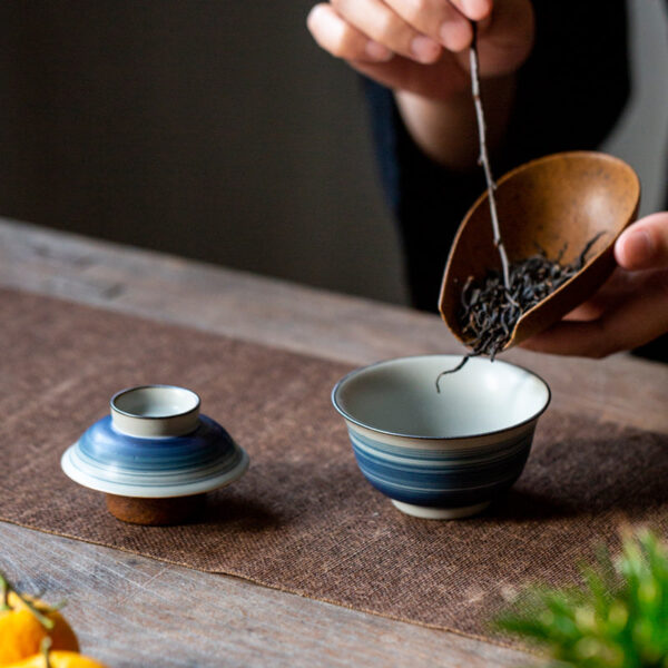 Blue Swirl Ceramic Gaiwan