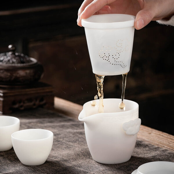 Mutton Fat Jade Porcelain Easy Gaiwan with Infuser and Cups