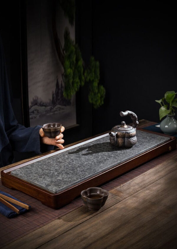 Ceramic and Hardwood "Grey Slate" Tea Table