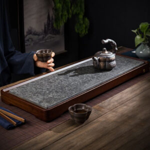 Ceramic and Hardwood "Grey Slate" Tea Table