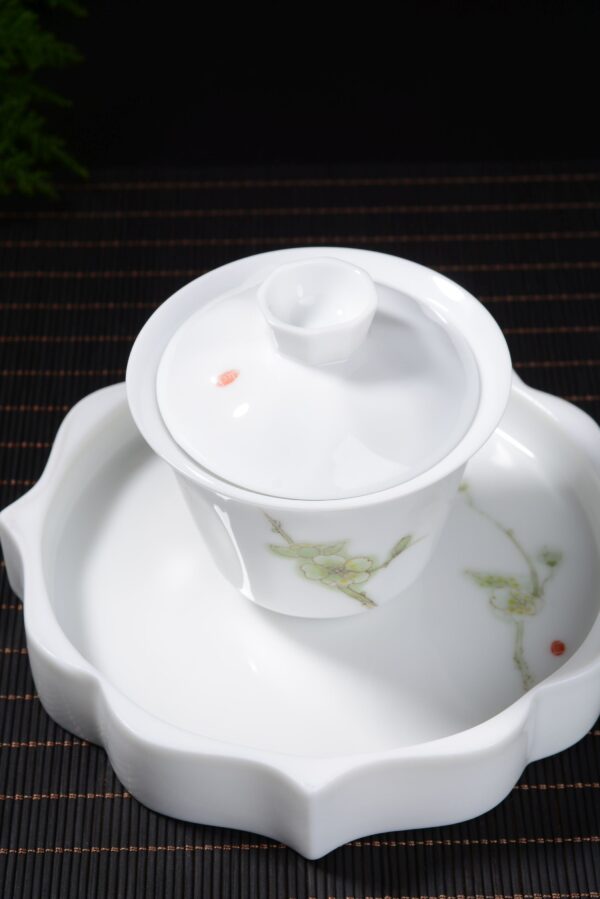 Plum Blossoms Gaiwan and Tea Boat with Optional Matching Cups