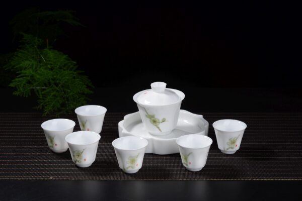 Plum Blossoms Gaiwan and Tea Boat with Optional Matching Cups