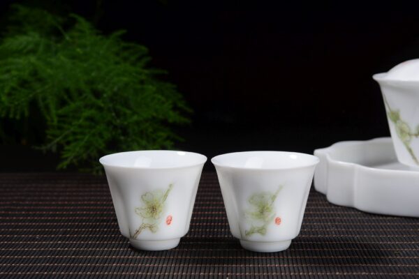 Plum Blossoms Gaiwan and Tea Boat with Optional Matching Cups