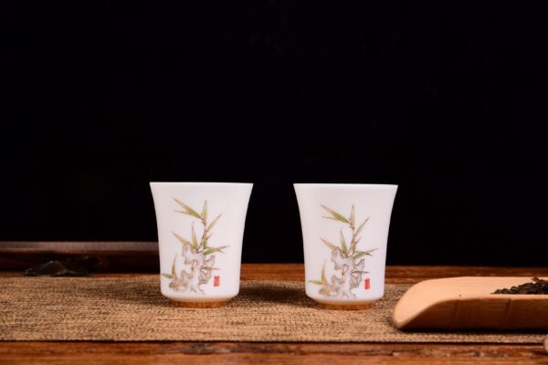 Bamboo and Taihu Limestone Motif Jingdezhen Porcelain Cup
