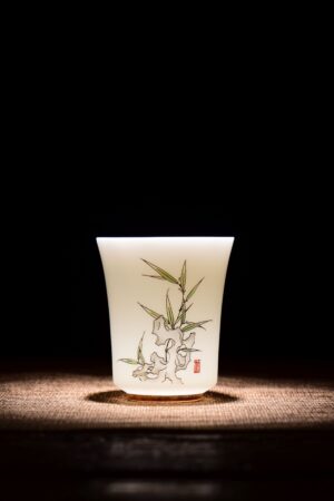 Bamboo and Taihu Limestone Motif Jingdezhen Porcelain Cup