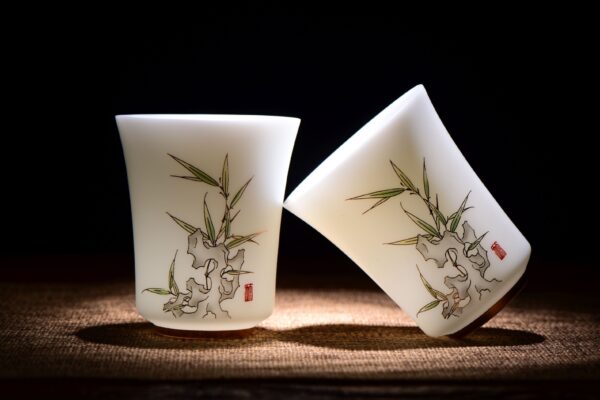 Bamboo and Taihu Limestone Motif Jingdezhen Porcelain Cup