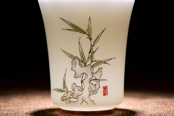 Bamboo and Taihu Limestone Motif Jingdezhen Porcelain Cup