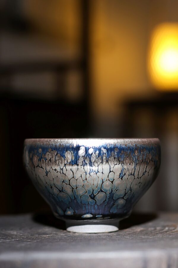 Jianzhan "Cerulean Silver Dragon" Hand-Made Stoneware Cup