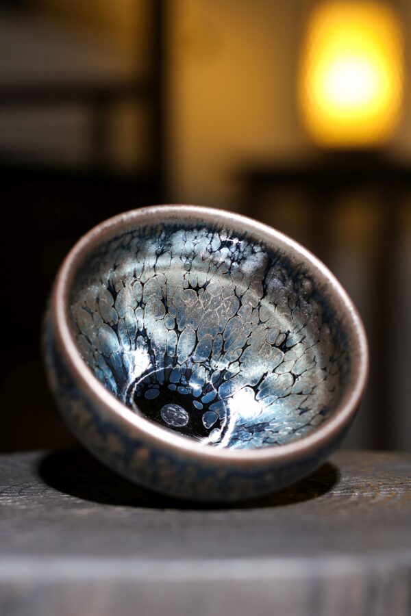 Jianzhan "Cerulean Silver Dragon" Hand-Made Stoneware Cup