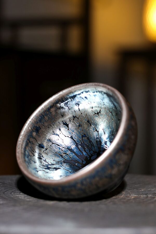 Jianzhan "Cerulean Silver Dragon" Hand-Made Stoneware Cup