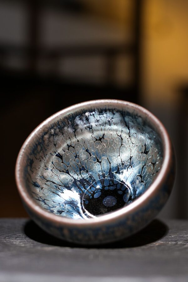 Jianzhan "Cerulean Silver Dragon" Hand-Made Stoneware Cup