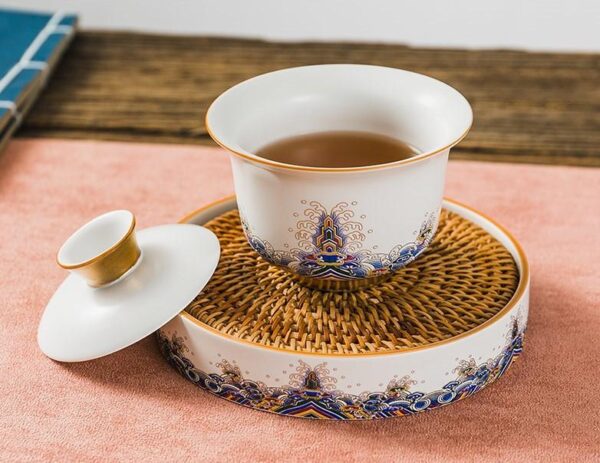 Ceramic "Ocean Water Cliff" Gaiwan and Tea Boat