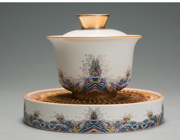 Ceramic "Ocean Water Cliff" Gaiwan and Tea Boat