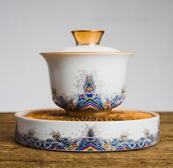 Ceramic "Ocean Water Cliff" Gaiwan and Tea Boat