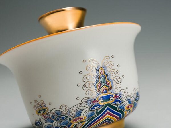 Ceramic "Ocean Water Cliff" Gaiwan and Tea Boat