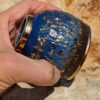Blue Sky and Gold Flecks Sparkle and Swirl Tea Cup