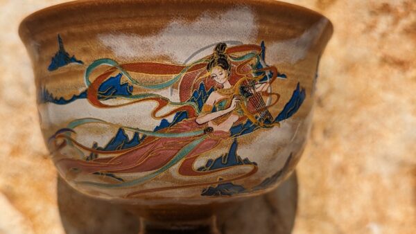 Pipa and Harp Players Dunhuang Style Gaiwan